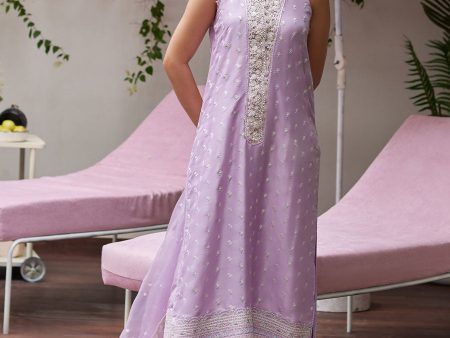 Tara Luxe Edit  24 - Larissa Lavender Embroidered Column Shirt With Organza Dupatta Cheap