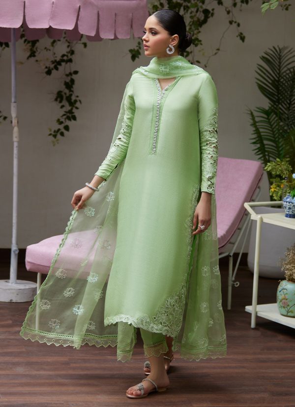 Tara Luxe Edit  24 - Katya Apple Green Cutwork Raw Silk Shirt With Organza Dupatta Fashion