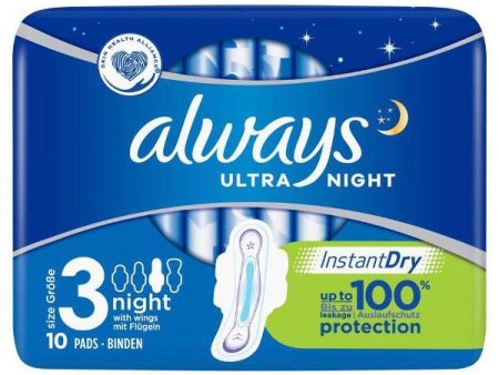 Always Ultra Night Sanitary Pads with Wings (Size 3) - 10 Pads Online Sale