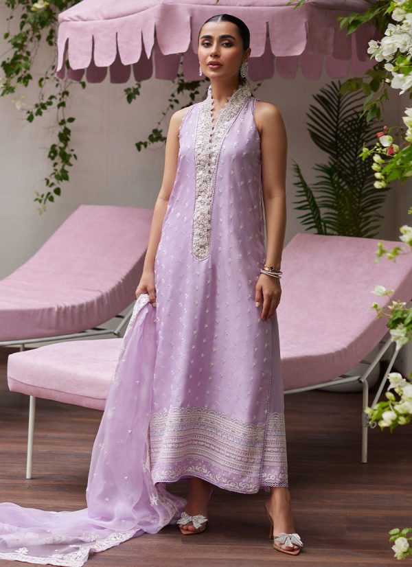 Tara Luxe Edit  24 - Larissa Lavender Embroidered Column Shirt With Organza Dupatta Cheap