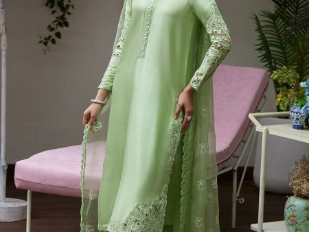 Tara Luxe Edit  24 - Katya Apple Green Cutwork Raw Silk Shirt With Organza Dupatta Fashion