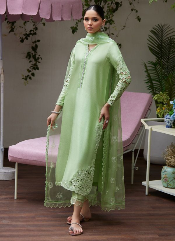 Tara Luxe Edit  24 - Katya Apple Green Cutwork Raw Silk Shirt With Organza Dupatta Fashion