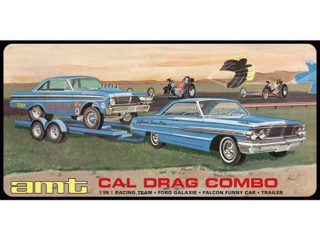 1 25 Cal Drag Combo 1964 Galaxie AWB Falcon & Trailer Plastic Model Kit Online now